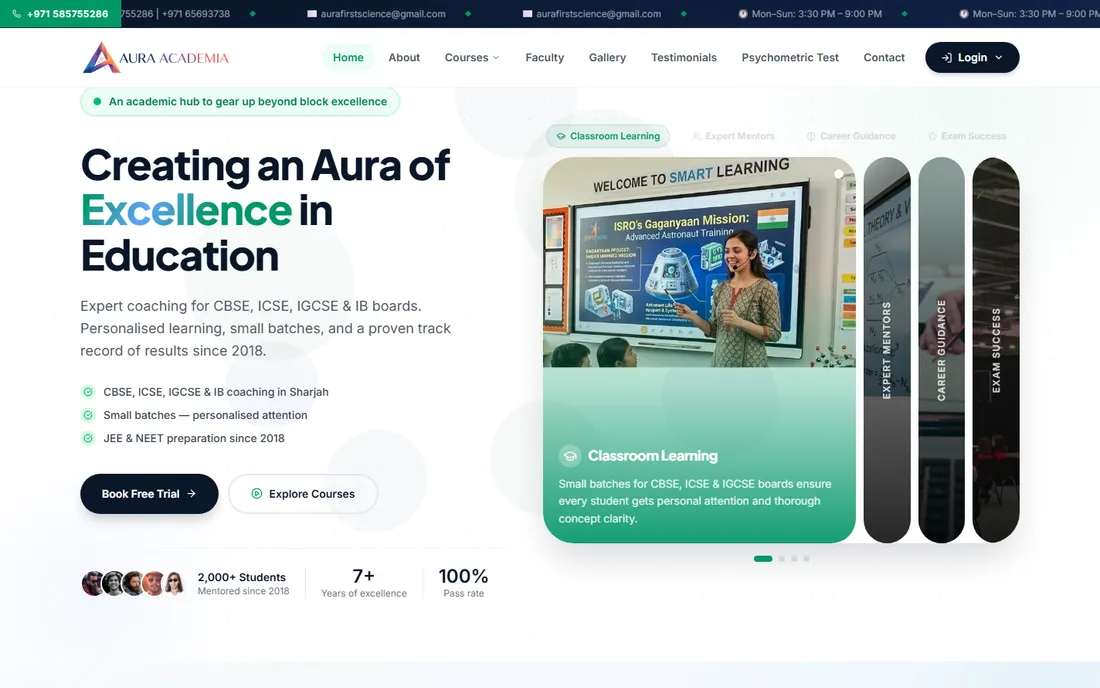 Aura Academia — Academic learning platform website